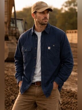 Carhartt Relaxed Fit Work Shirt | Navy Blue | Men’s XL | 100% Cotton